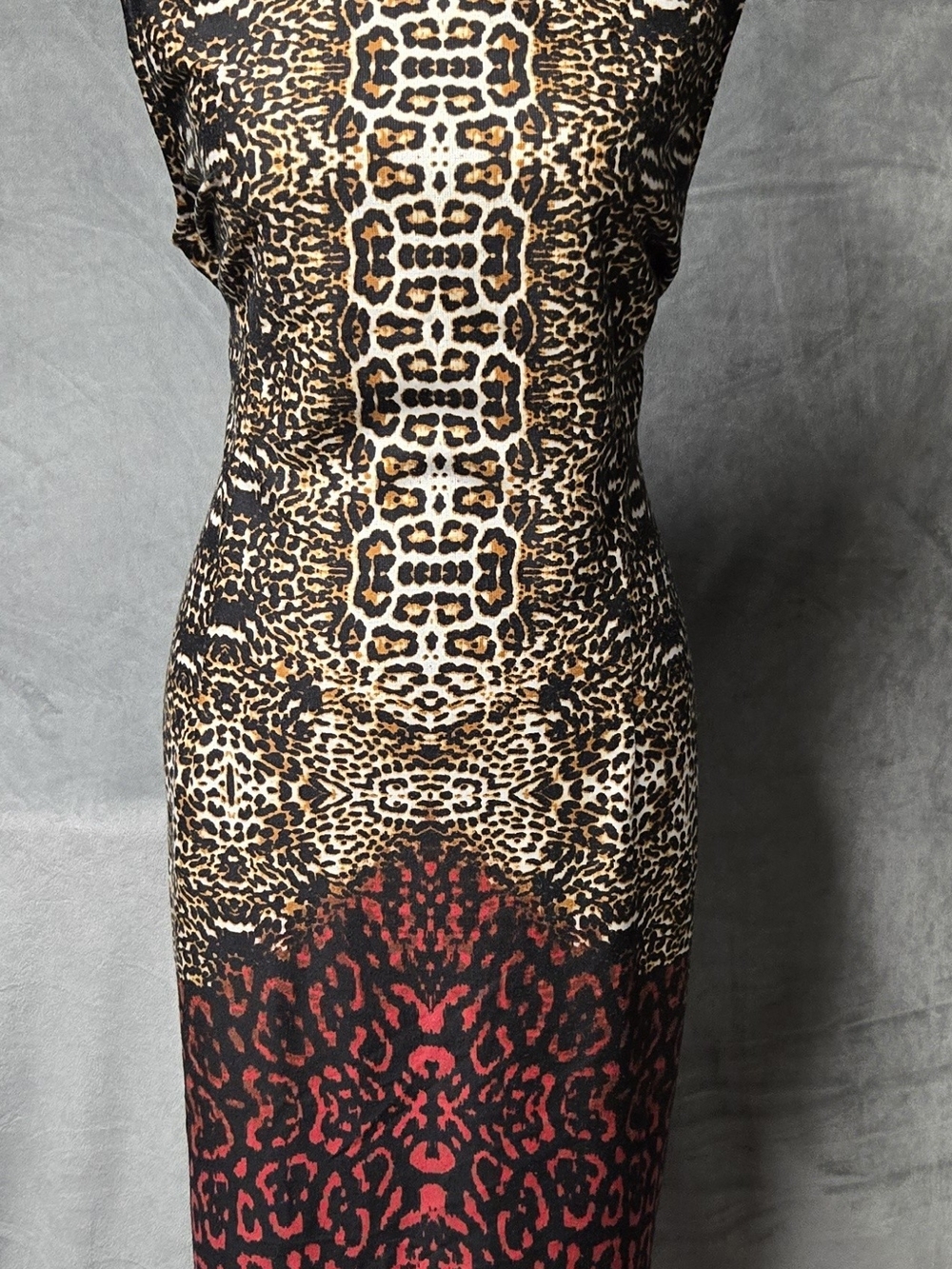 VENUS Leopard Ombre Midi Dress in Brown and Red